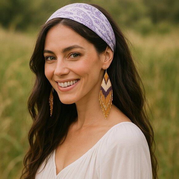 ๐๏ธ Boho Chic Handmade Beaded Statement Earrings | Geometric Tribal Design - Picture 7 of 11